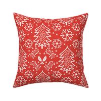 Rustic Farmhouse Christmas Trees and Snowflakes Red