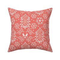 Rustic Farmhouse Christmas Trees and Snowflakes Light Red