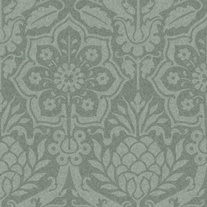 Day's Damask, silvery sage green, large