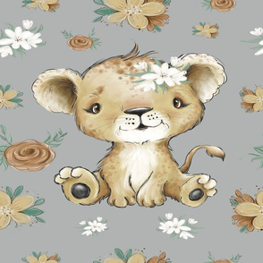 lion blanket floral grey 18x18 