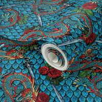 Chinese Dragons on Blue Scales