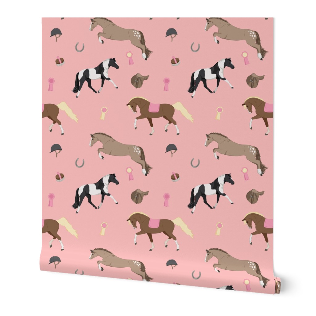 Cute Ponies Equestrian Pattern On Pink