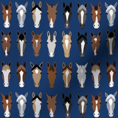 Horse Faces Pattern On Navy