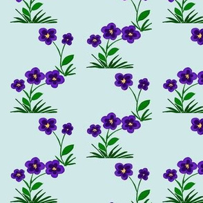 Purple Fantasy Flowers on Rainwashed Sky Blue - Medium Scale