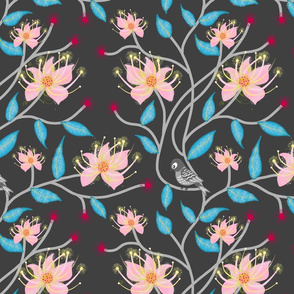 Twirling Floral Vines #1 (baby pink) - charcoal grey, medium 