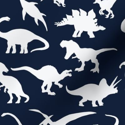White Dinosaurs over dark blue
