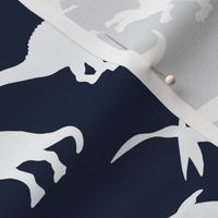 White Dinosaurs over dark blue