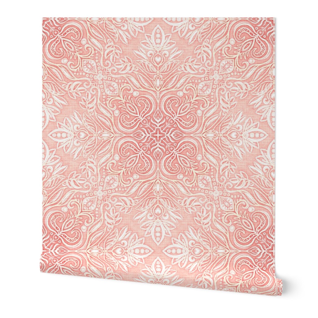 Blush Peach Pink Textured Folk Art Doodle