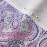 Grey, Pink and Purple Textured Folk Art Doodle