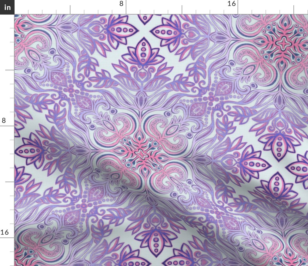 Grey, Pink and Purple Textured Folk Art Doodle