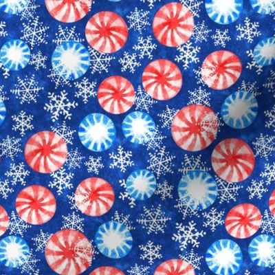 Christmas Candy Peppermint Blizzard - red, blue, and white watercolor
