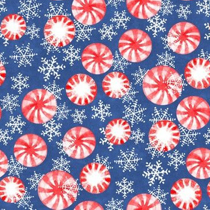 Christmas Candy Peppermint Blizzard - classic red and white on blue