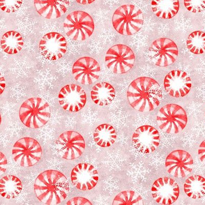Christmas Candy Peppermint Blizzard - classic red and white on textured dusty pink