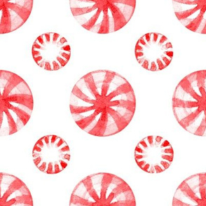 Classic Red and White Peppermint Candies in Watercolor