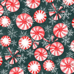 Christmas Candy Peppermint Blizzard - classic red and white on a dark textured background