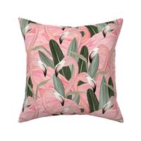 Elegant Pink Flamingos and Birds of Paradise