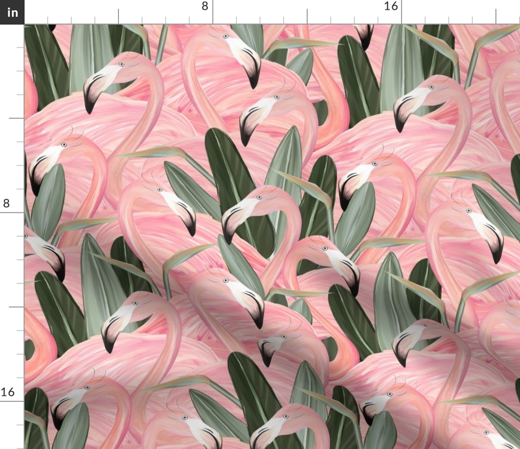 Elegant Pink Flamingos and Birds of Paradise