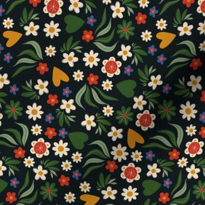 Colorful flowers on black. Mexican folk art