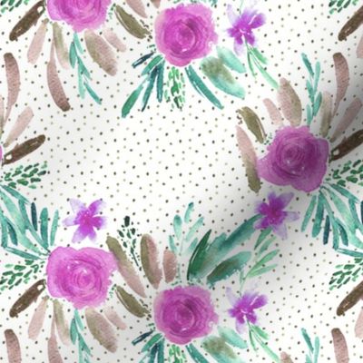 Flourish violet watercolor pattern - flowers and roses - florals painterly