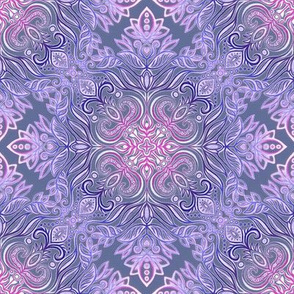 Deep Purple and Pink Textured Folk Art Doodle - small