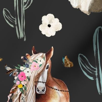 21" Spring Boho Floral Horse Dark Grey