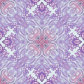 Grey, Pink and Purple Textured Folk Art Doodle - small