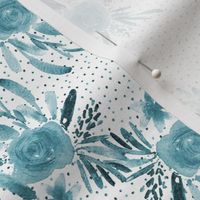 Teal flourish watercolor pattern - flowers and roses - florals painterly 329