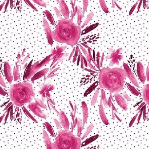 Raspberry flourish watercolor pattern - flowers and roses - florals painterly p329