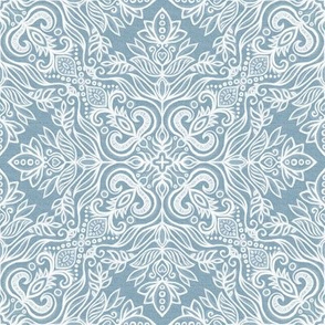 Blue Grey and White Textured Folk Art Doodle - small