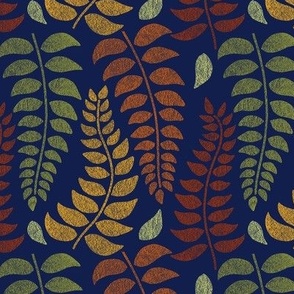 botanical leaves fall colors on navy