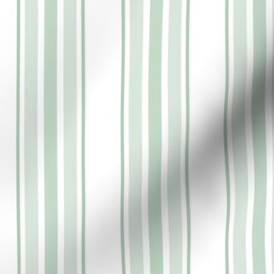 farmhouse ticking stripes, sage green on white, smaller 3 inch repeat