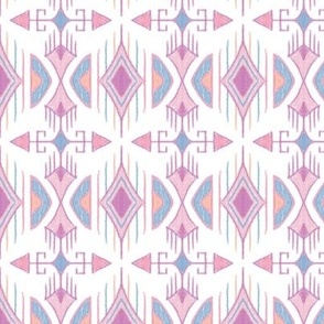 tribal arrows and diamonds in pastels, pink, blue, peach, raspberry, white