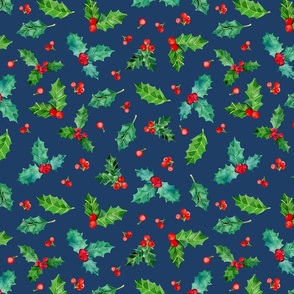 Holly And Berries On Blue