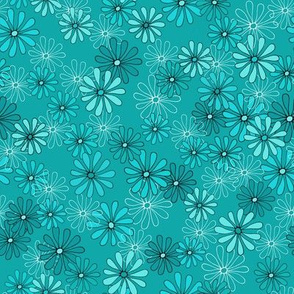 Daisies in Turquoise - medium small scale