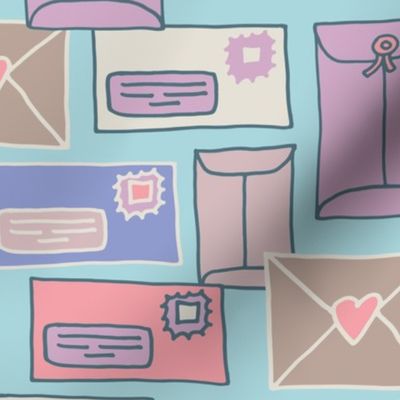 Special Delivery Snail Mail Doodle Vintage Old-Fashioned Envelopes Love Letters in Pastel Pink Purple Blue Gray White - UnBlink Studio by Jackie Tahara