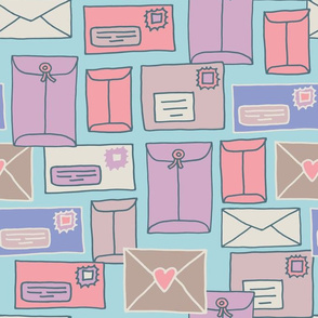 Special Delivery Snail Mail Doodle Vintage Old-Fashioned Envelopes Love Letters in Pastel Pink Purple Blue Gray White - UnBlink Studio by Jackie Tahara