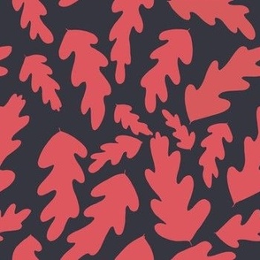 Red Oak Leaves Dark Navy Background