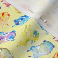 Rainbow Watercolor Pugs - textured yellow