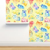 Rainbow Watercolor Pugs - textured yellow