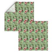 merry Christmas xmas snow trees Santa Claus ski skiing whimsical mountains slopes light green red white winter vintage retro kitsch 