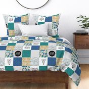 Nan/Nanny - Emerald Blue Gold - Wholecloth Cheater Quilt