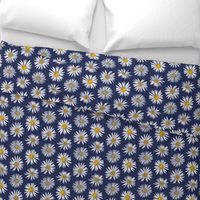 white asters on dark blue dense