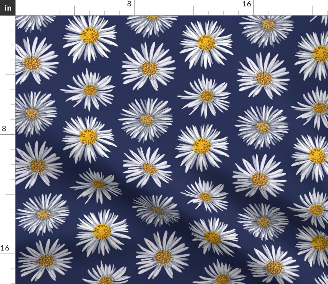 white asters on dark blue dense