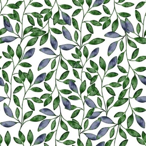Watercolor leaves. Green and blue floral.