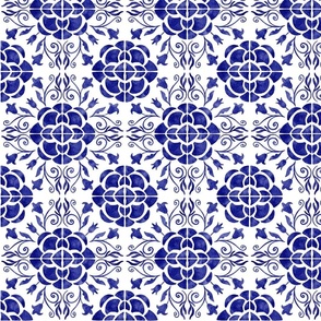 Dark blue watercolor. Azulejo traditional Portuguese tile Small