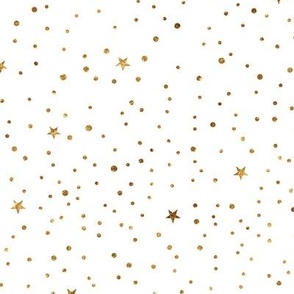 Gold star on white. Abstract metalic sparkle. Glitter birthday pattern. 