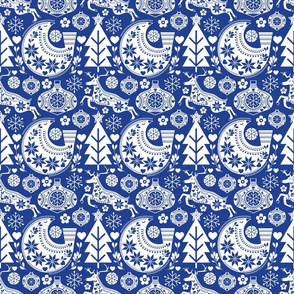 Scandinavian Folk Christmas Art Blue