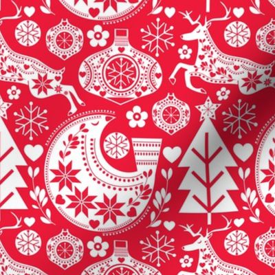 Scandinavian Folk Christmas Art Classic Red White