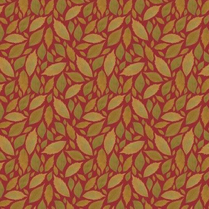 ochre leaves on wine red background small scale