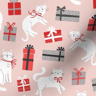 Christmas Cats & Presents in Pink